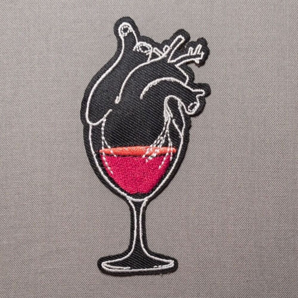 Wine Glass Heart Iron On Patch | Goth Wine Lover Patch